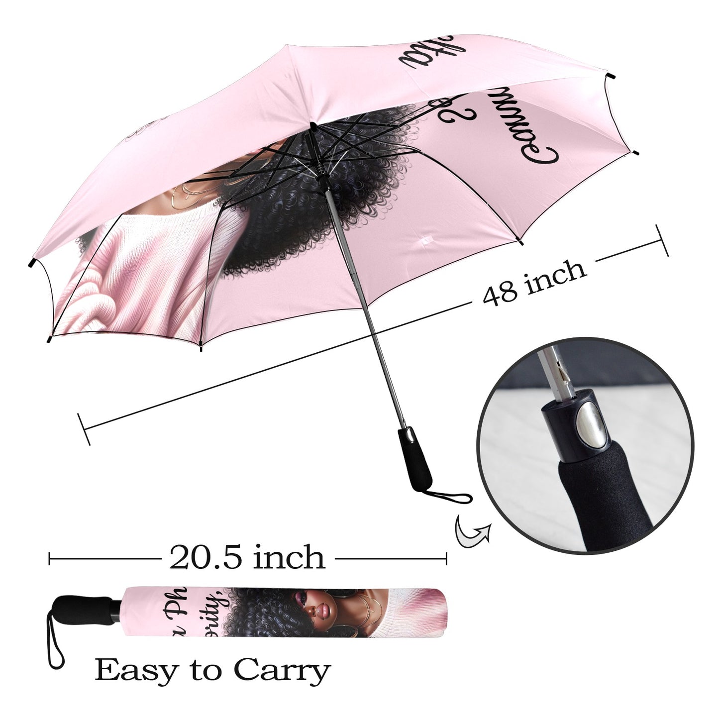 Big Hair Don't Care Pink Semi-Automatic Umbrella