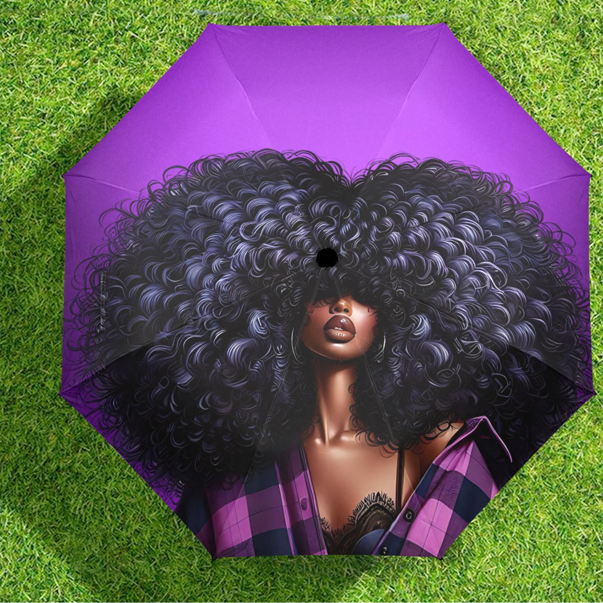 Big Hair Don't Care Purple Umbrella Semi-Automatic