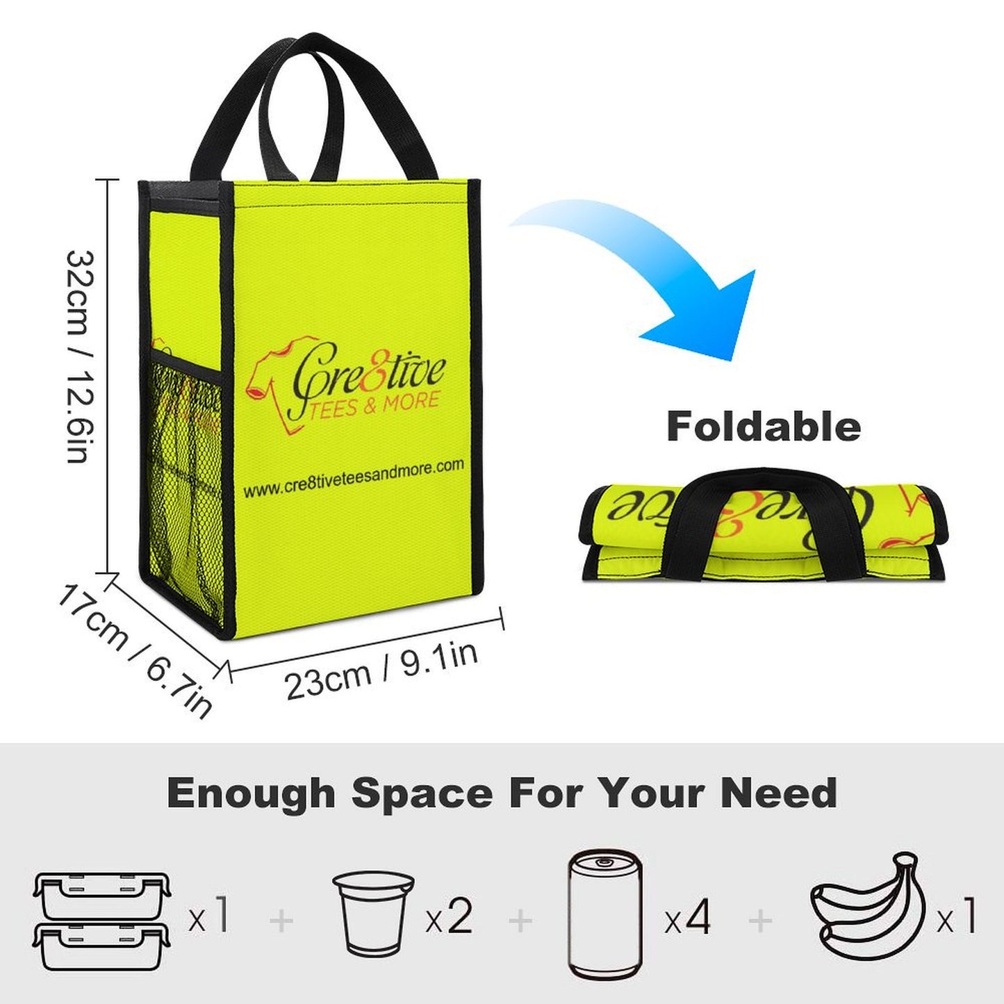 Custom Foldable Lunch Bag with Mesh Pockets