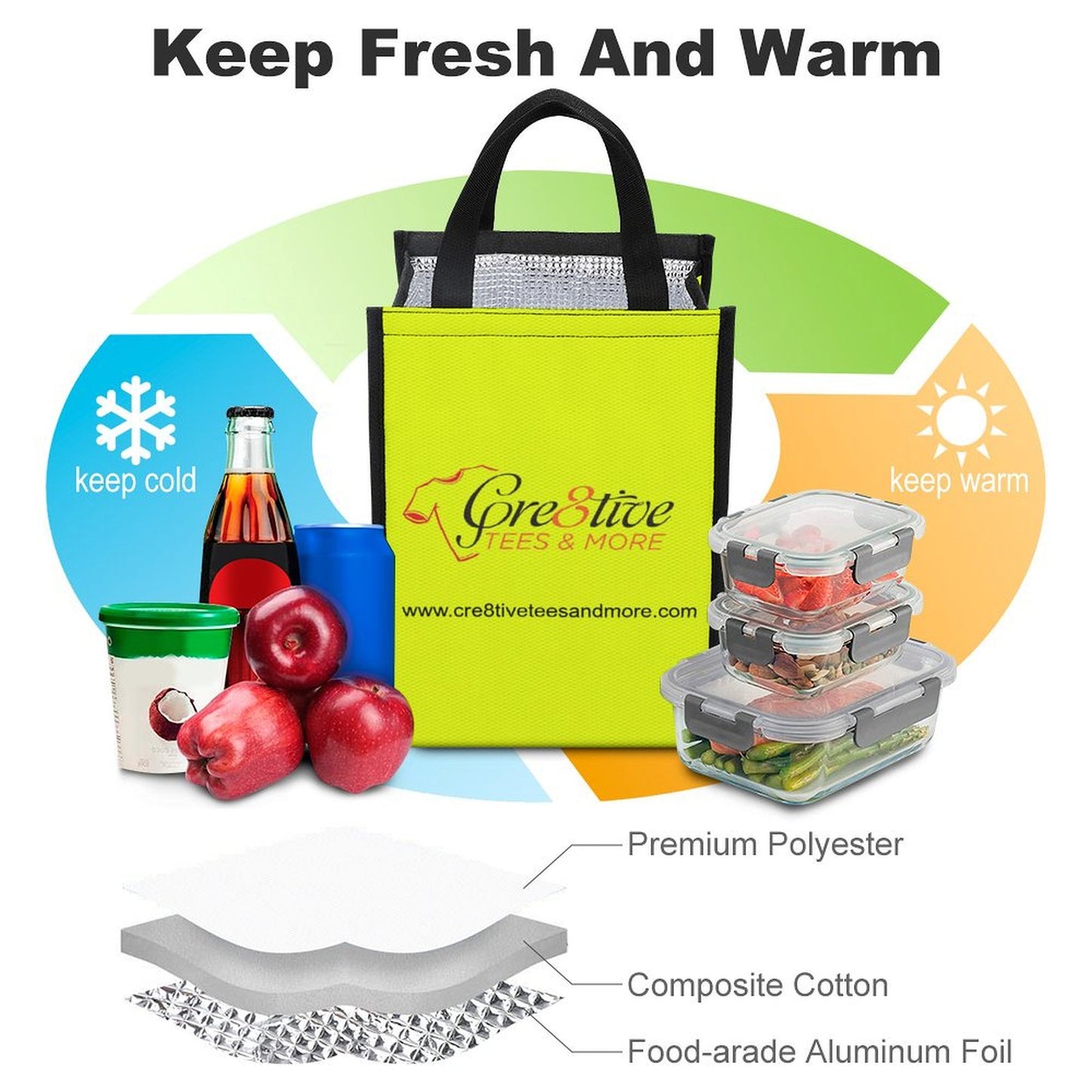 Custom Foldable Lunch Bag with Mesh Pockets