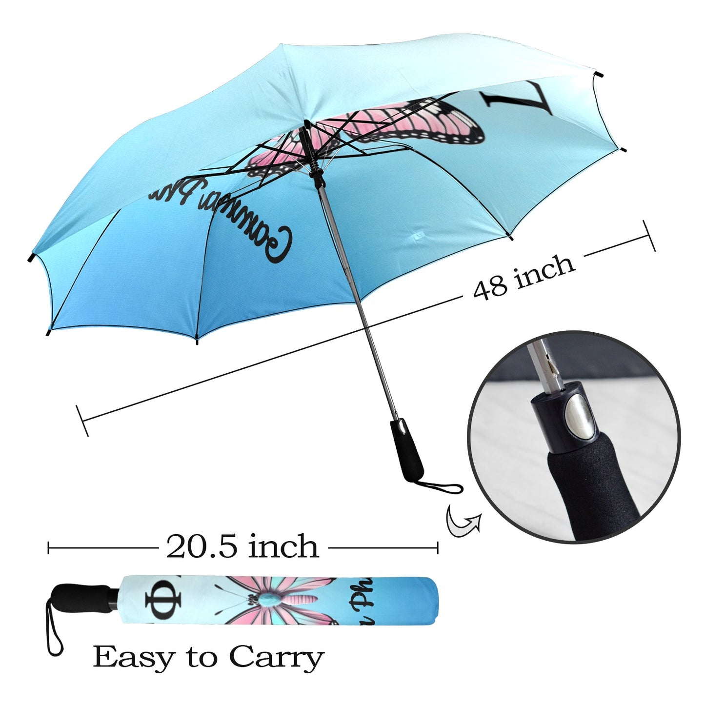 Gamma Phi Delta Butterly Semi-Automatic Foldable Umbrella