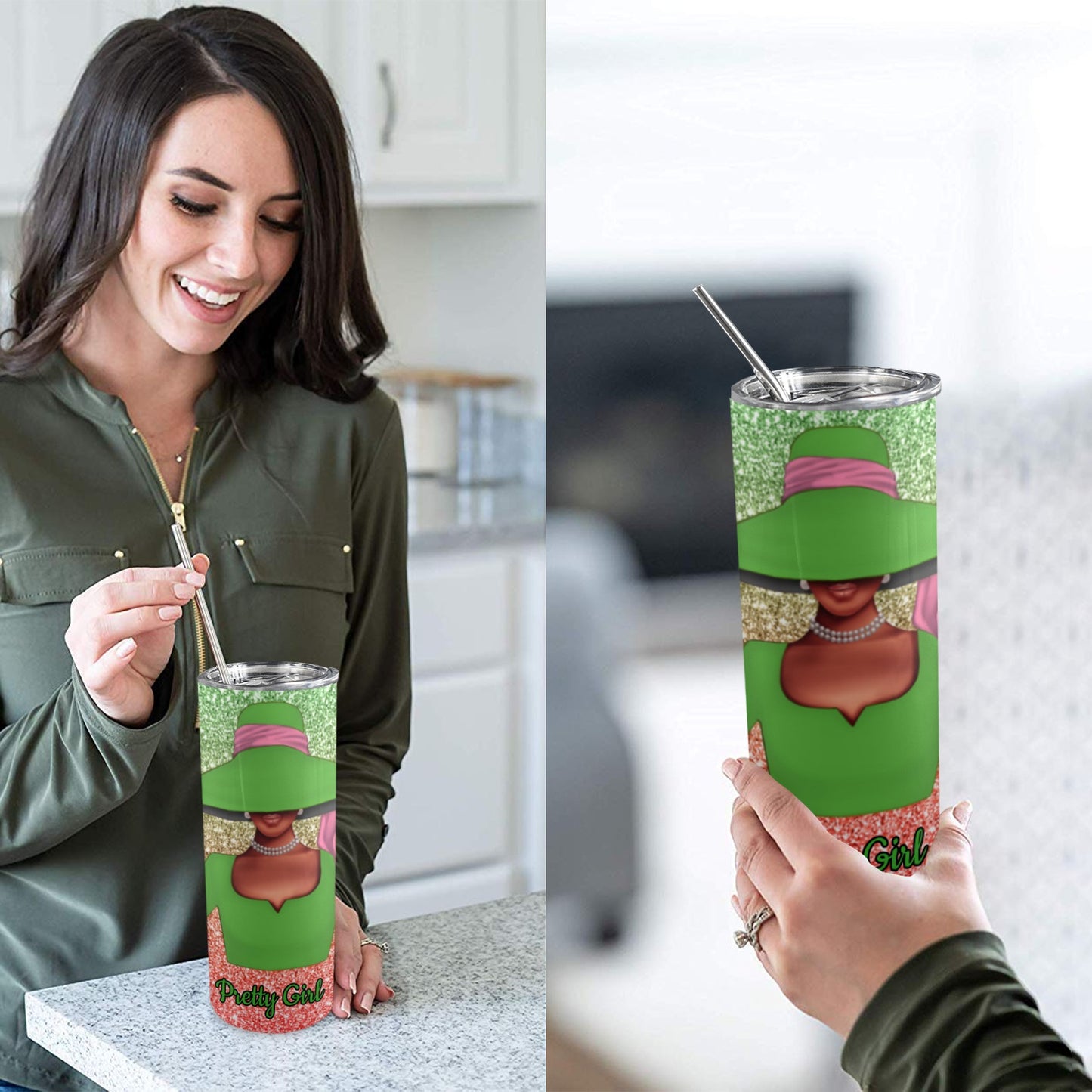 Pretty Girl Tumbler 20oz Tumbler with Lid and Straw
